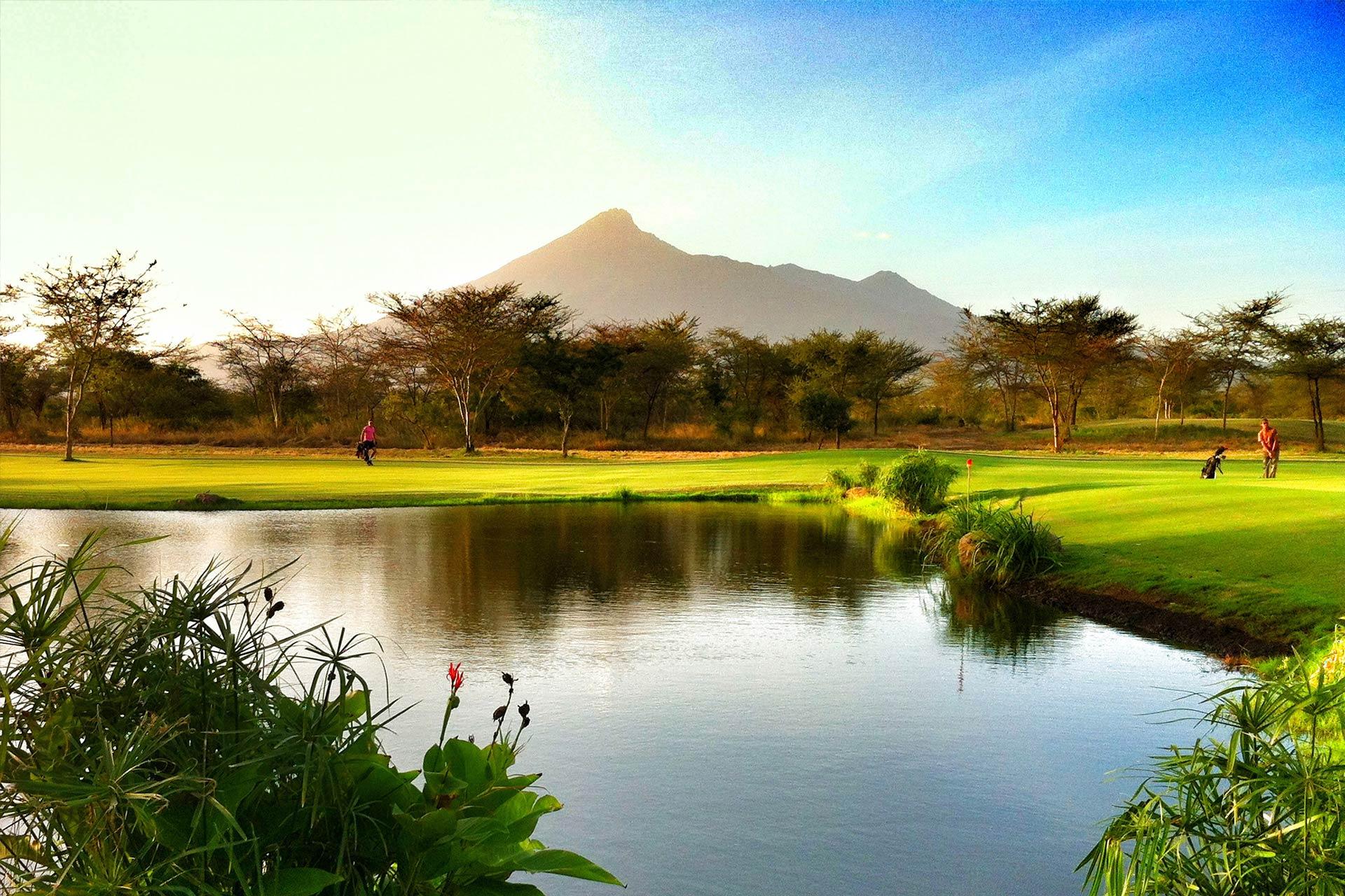 View of the Kilimanjaro Golf Kiligolf is one of the most beautiful courses in the world, designed by David Jones, it overlooks Mount Meru and Mount Kilimanjaro